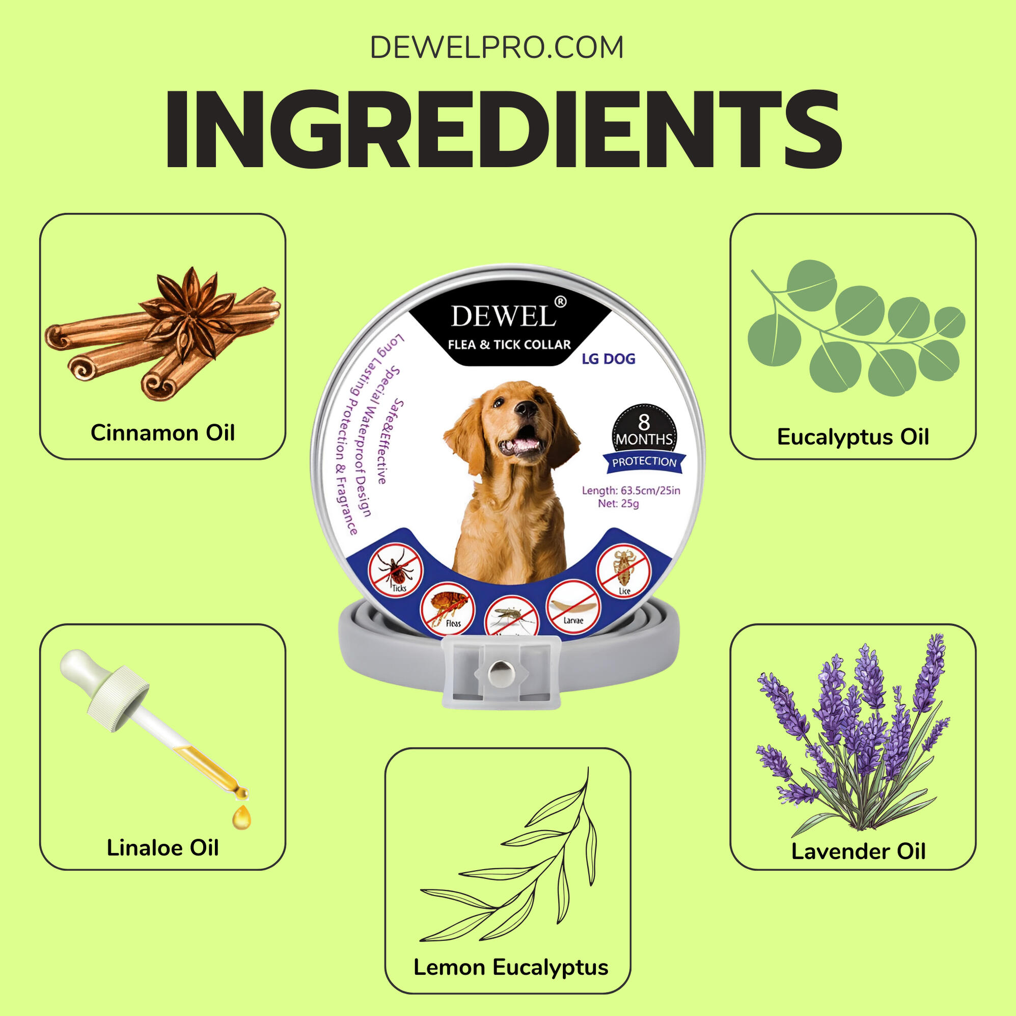 What's Inside the DEWEL Collar? DEWEL Natural Flea and Tick Collar for Dogs — (8-Months Protection)
